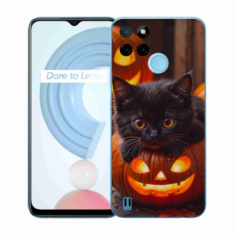 Gelový kryt mmCase na Realme C21Y/C25Y - kotě a dýně