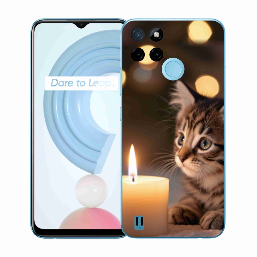 Gelový kryt mmCase na Realme C21Y/C25Y - kotě a svíčka