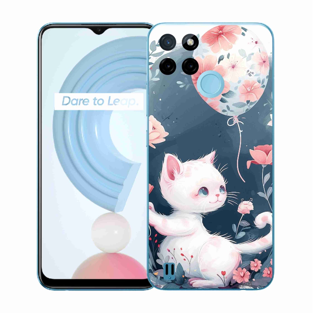 Gelový kryt mmCase na Realme C21Y/C25Y - kotě s balónkem