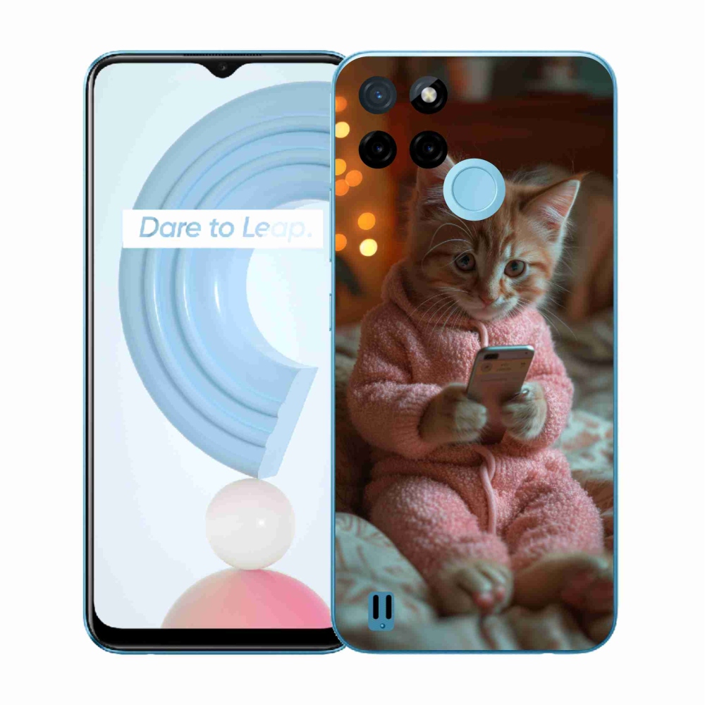 Gelový kryt mmCase na Realme C21Y/C25Y - kotě s mobilem