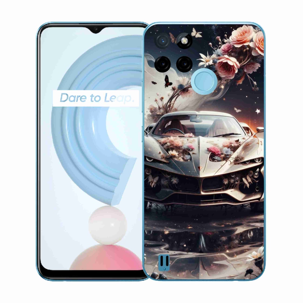 Gelový kryt mmCase na Realme C21Y/C25Y - květinový sportovní vůz