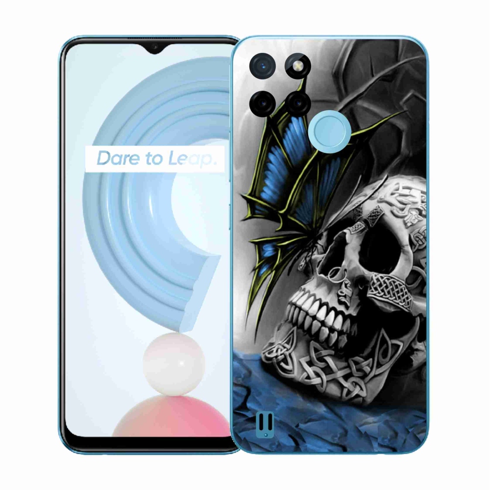 Gelový kryt mmCase na Realme C21Y/C25Y - motýl a lebka