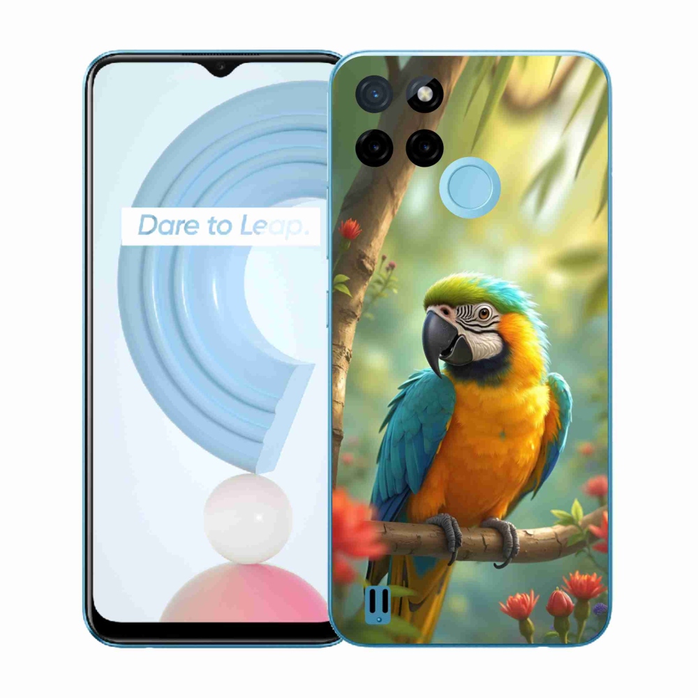 Gelový kryt mmCase na Realme C21Y/C25Y - papoušek ara modrožlutá