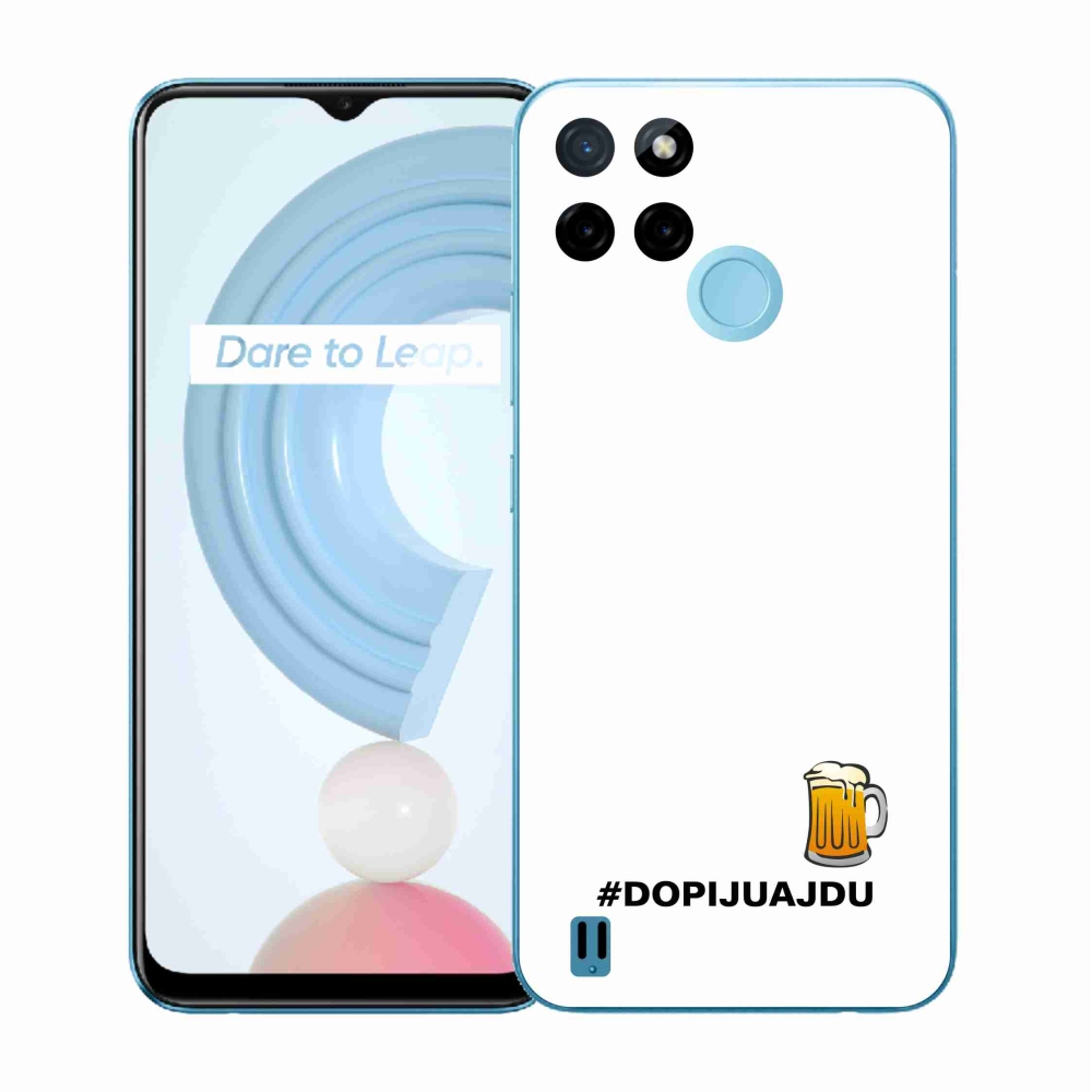 Gelový kryt mmCase na Realme C21Y/C25Y - pivní motiv 1 bílé pozadí