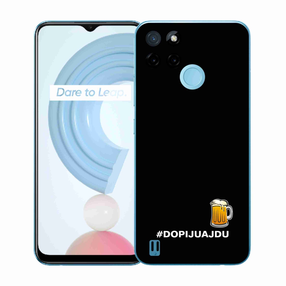 Gelový kryt mmCase na Realme C21Y/C25Y - pivní motiv 1 černé pozadí