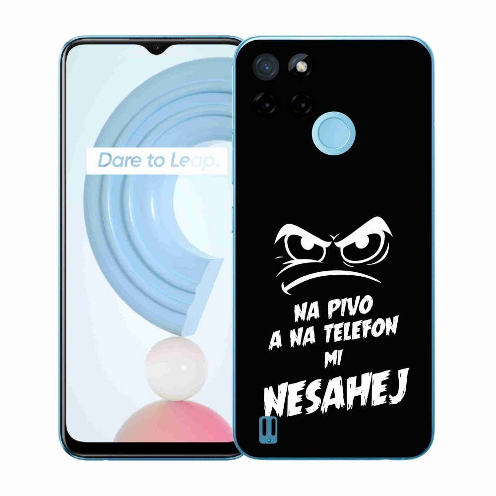 Gelový kryt mmCase na Realme C21Y/C25Y - pivní motiv 2 černé pozadí