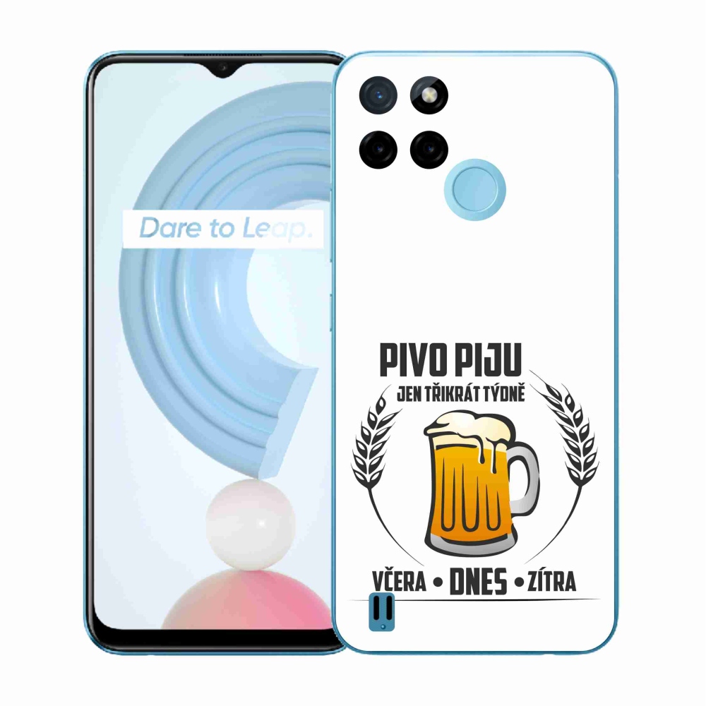 Gelový kryt mmCase na Realme C21Y/C25Y - pivní motiv bílé pozadí