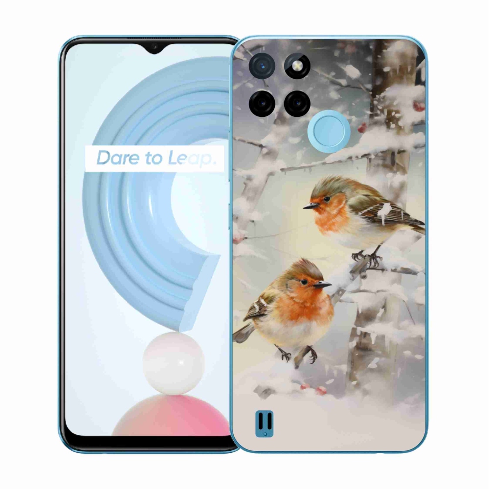Gelový kryt mmCase na Realme C21Y/C25Y - ptáčci v zimě