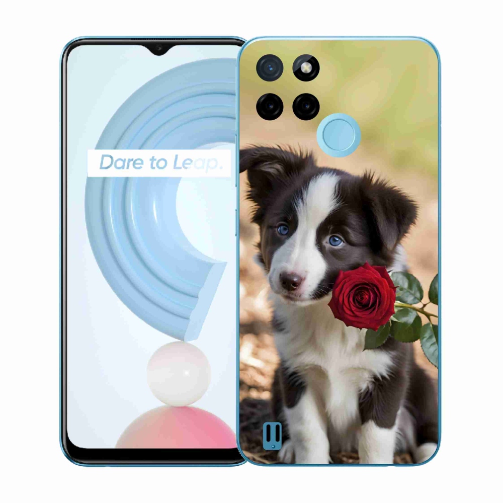 Gelový kryt mmCase na Realme C21Y/C25Y - roztomilá border kolie s růží
