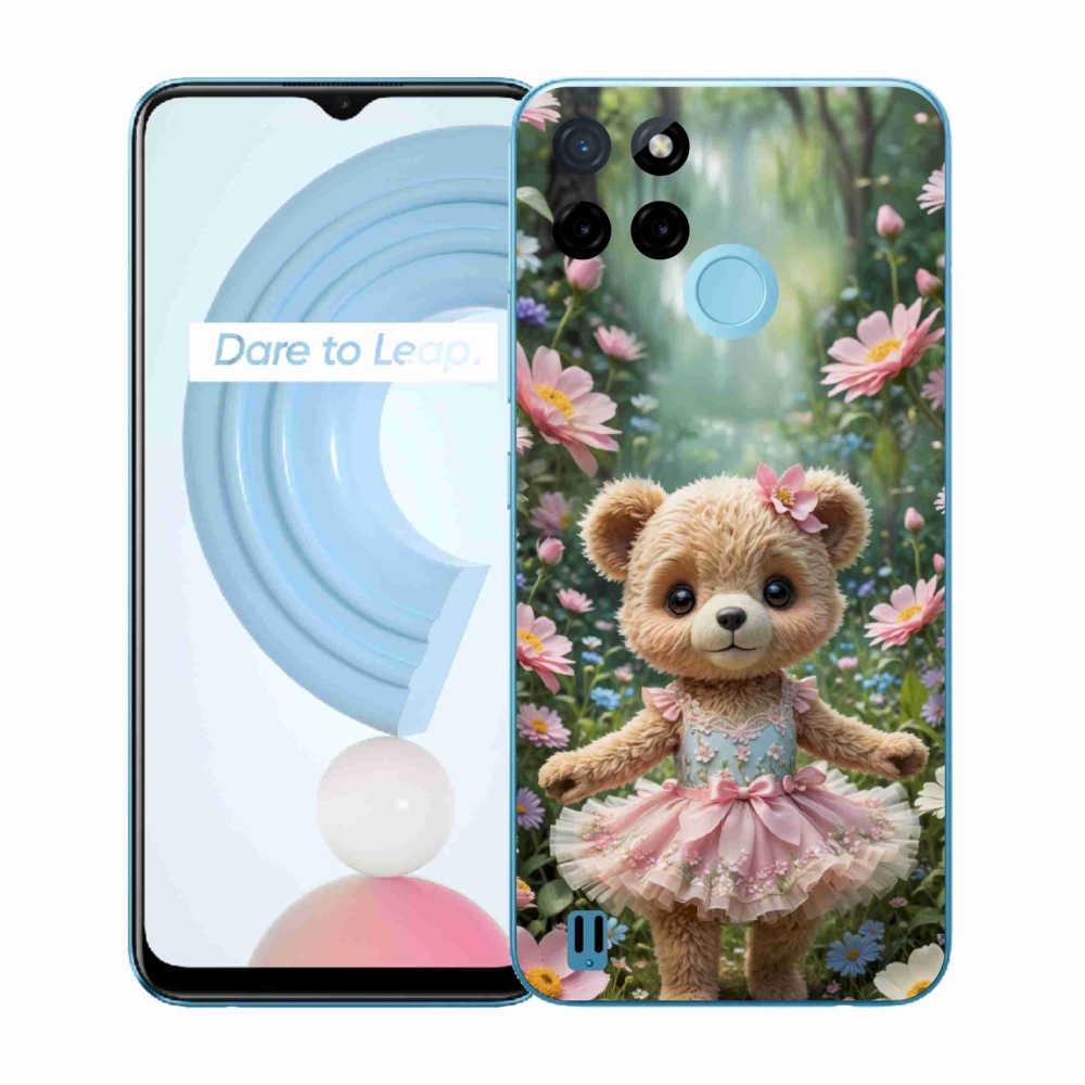 Gelový kryt mmCase na Realme C21Y/C25Y - roztomilý medvídek v květinách