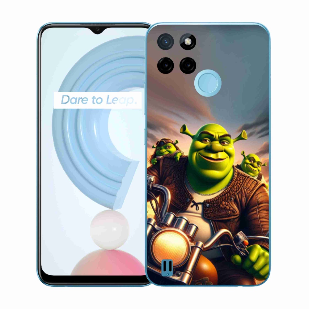 Gelový kryt mmCase na Realme C21Y/C25Y - shrek na motorce