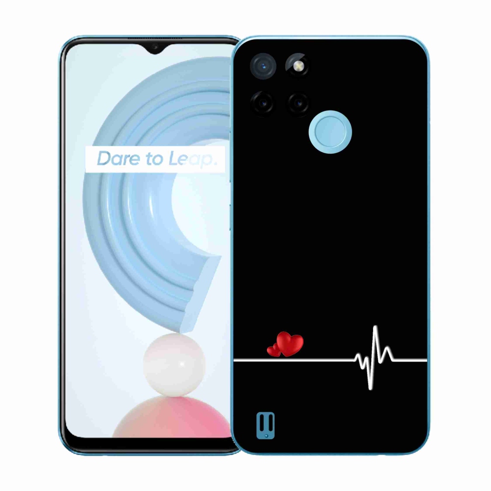 Gelový kryt mmCase na Realme C21Y/C25Y - srdce a tep černé pozadí