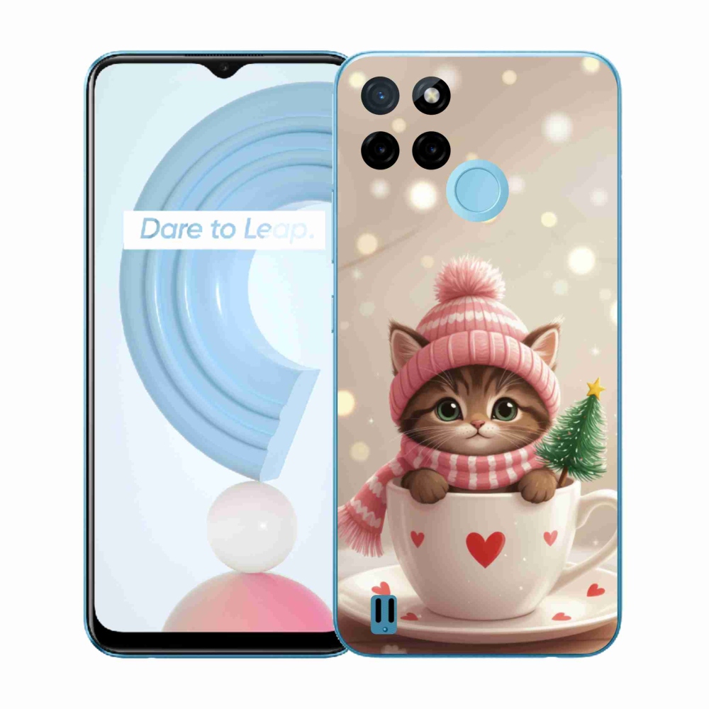 Gelový kryt mmCase na Realme C21Y/C25Y - vánoční kotě v hrnku