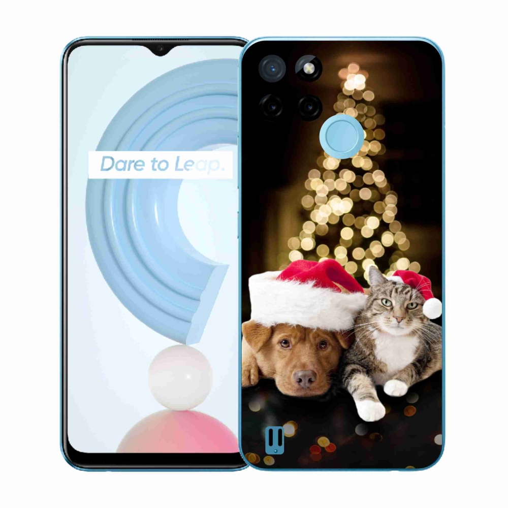 Gelový kryt mmCase na Realme C21Y/C25Y - vánoční pes a kočka