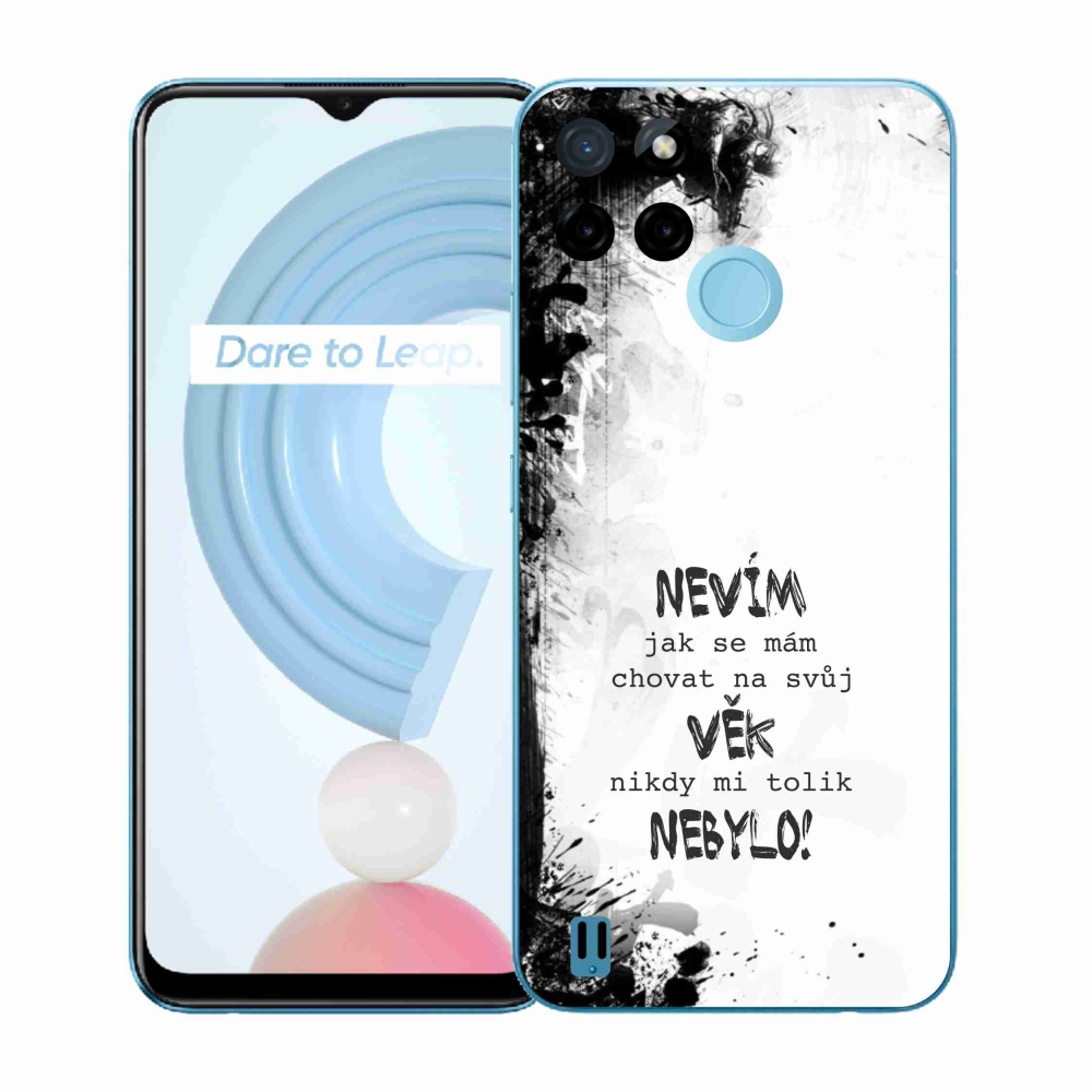 Gelový kryt mmCase na Realme C21Y/C25Y - vtipný text 14 bílé pozadí