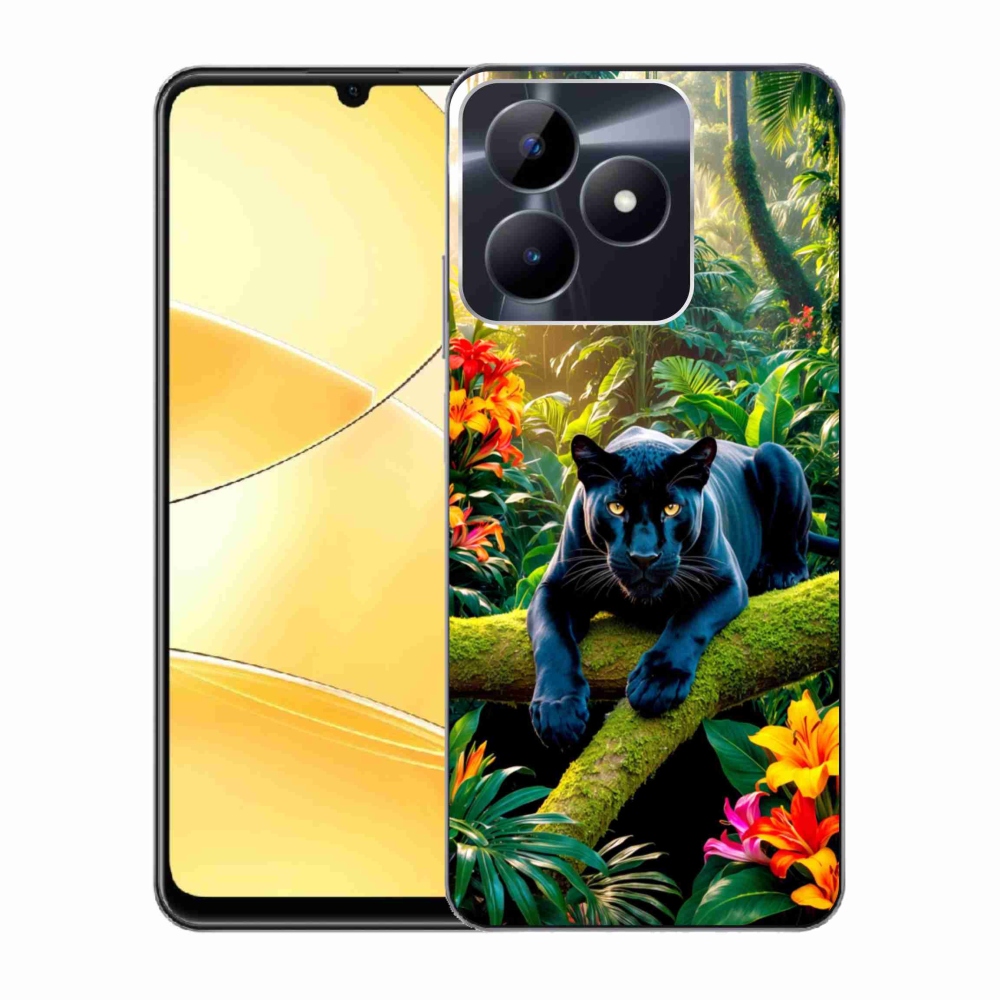 Gelový kryt mmCase na Realme C51/C53 - černý panter v džungli