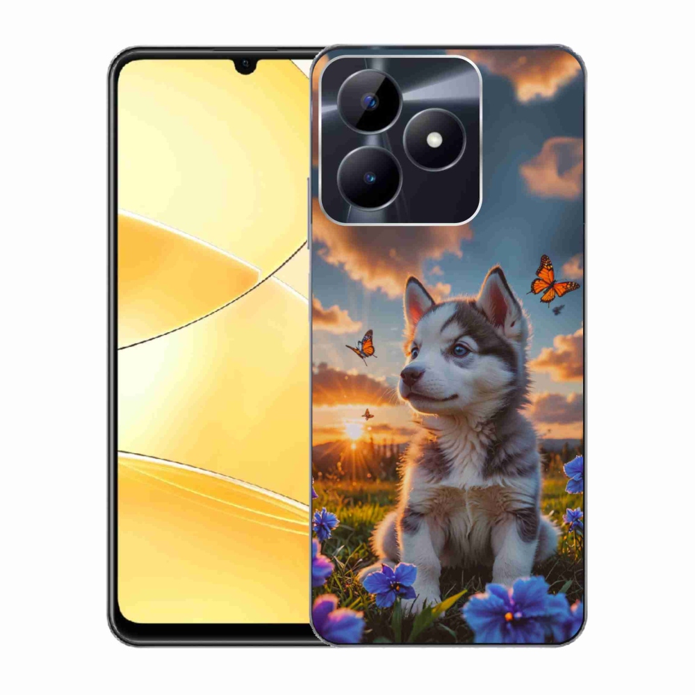 Gelový kryt mmCase na Realme C51/C53 - husky při západu slunce
