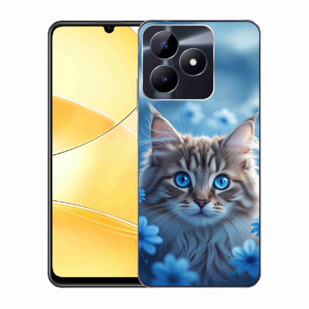 Gelový kryt mmCase na Realme C51/C53 - koťátko v modrých květech