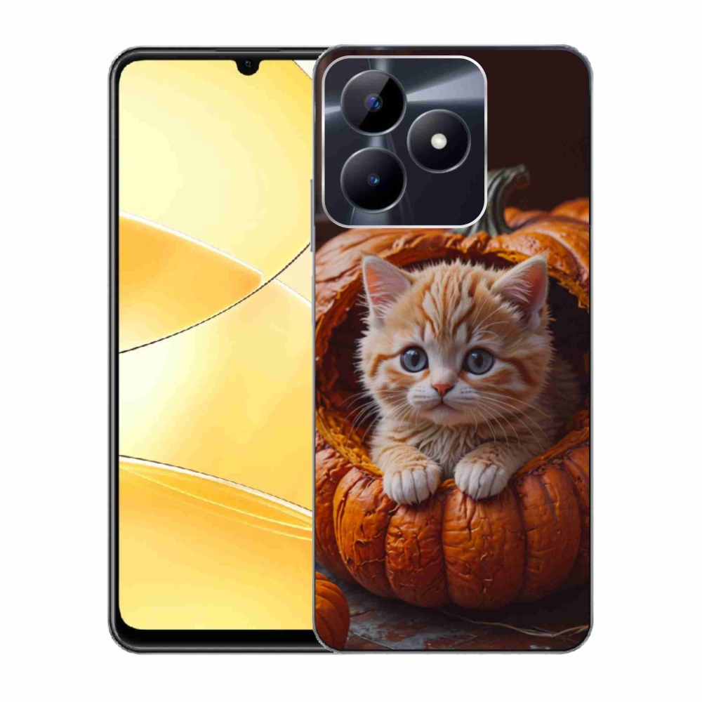 Gelový kryt mmCase na Realme C51/C53 - kotě a dýně 2