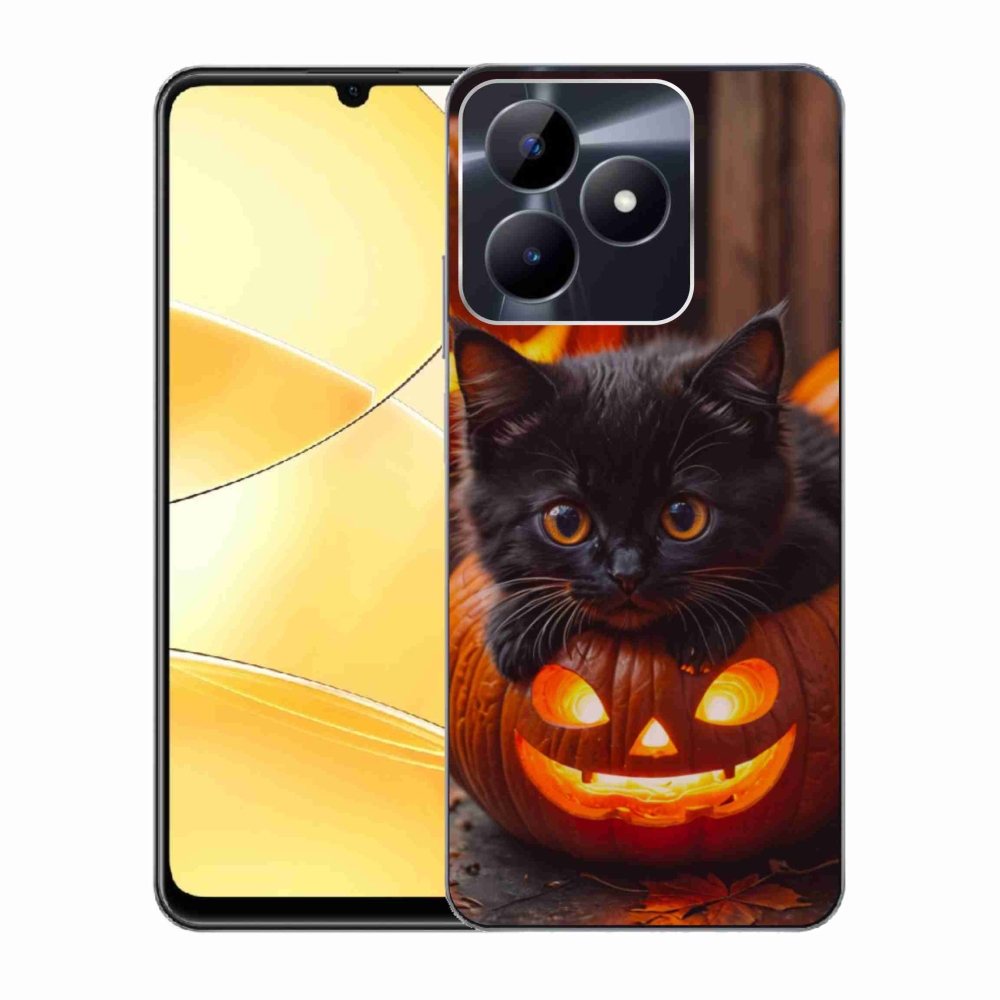Gelový kryt mmCase na Realme C51/C53 - kotě a dýně