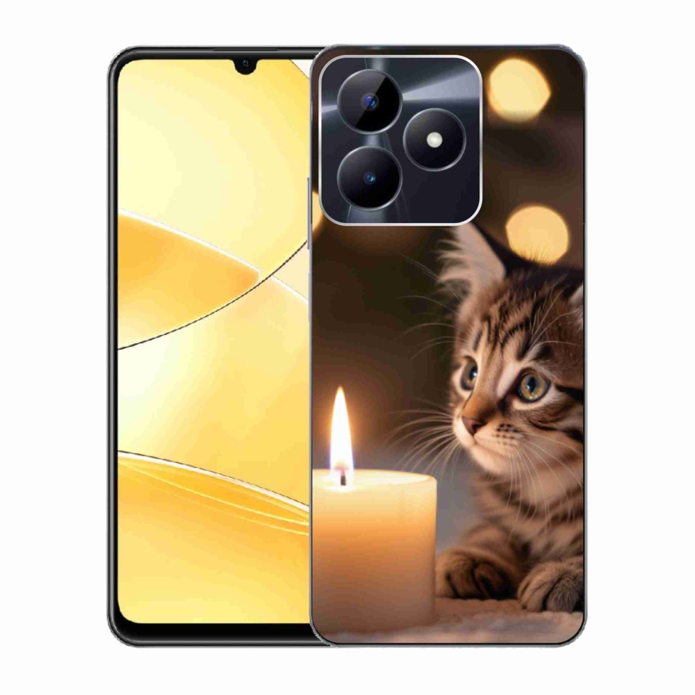 Gelový kryt mmCase na Realme C51/C53 - kotě a svíčka
