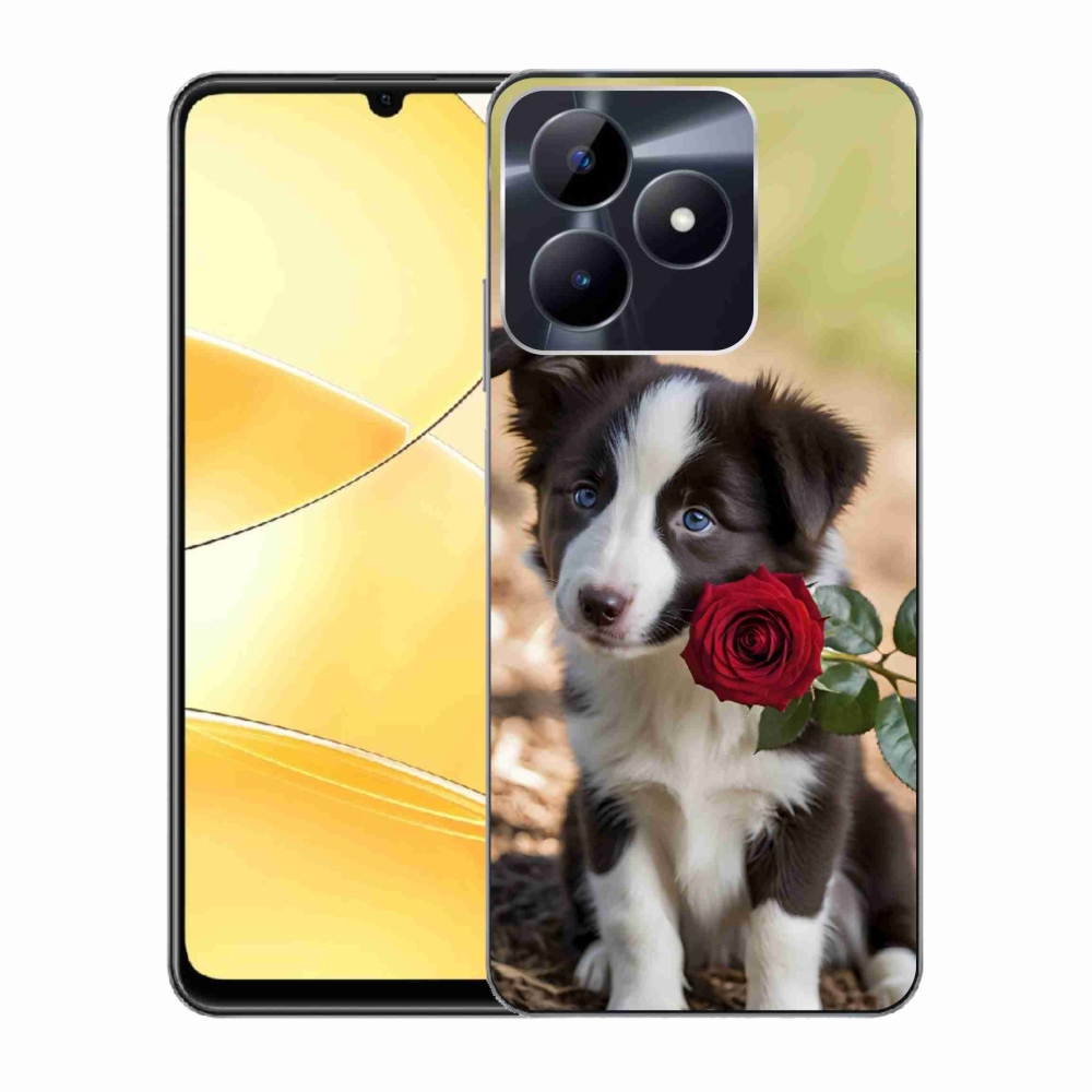 Gelový kryt mmCase na Realme C51/C53 - roztomilá border kolie s růží