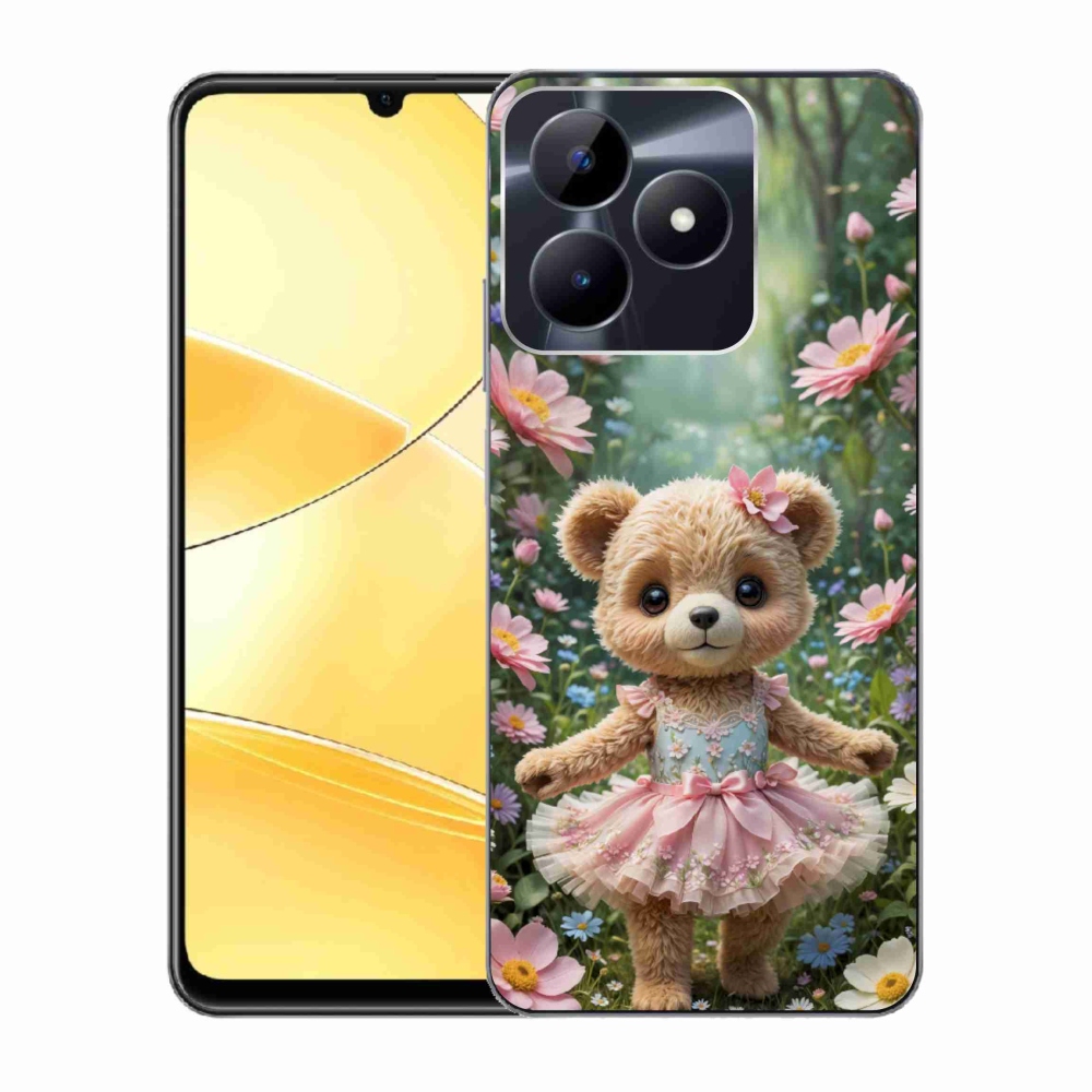 Gelový kryt mmCase na Realme C51/C53 - roztomilý medvídek v květinách