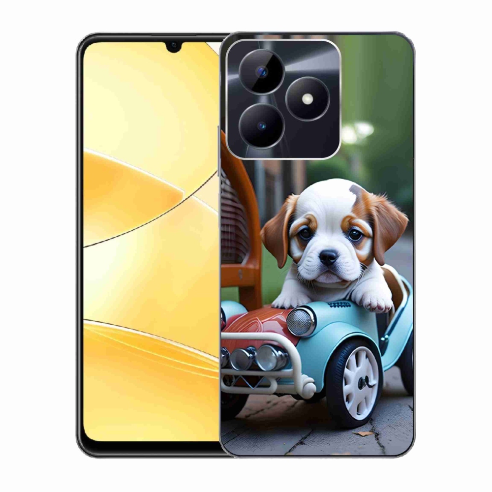 Gelový kryt mmCase na Realme C51/C53 - štěně v retro autě