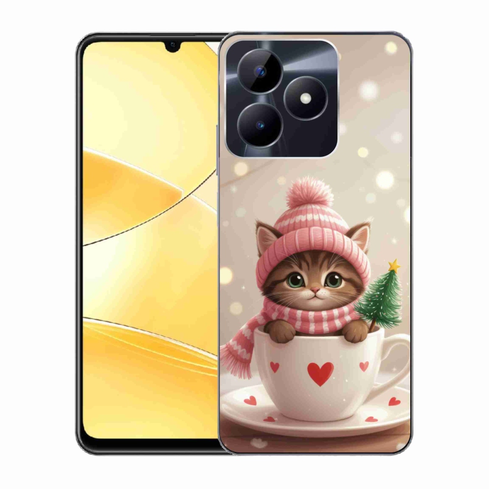 Gelový kryt mmCase na Realme C51/C53 - vánoční kotě v hrnku