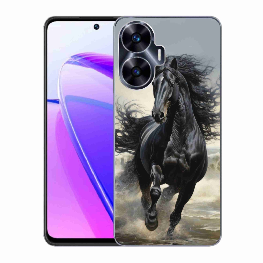 Gelový kryt mmCase na Realme C55 - běžící černý kůň