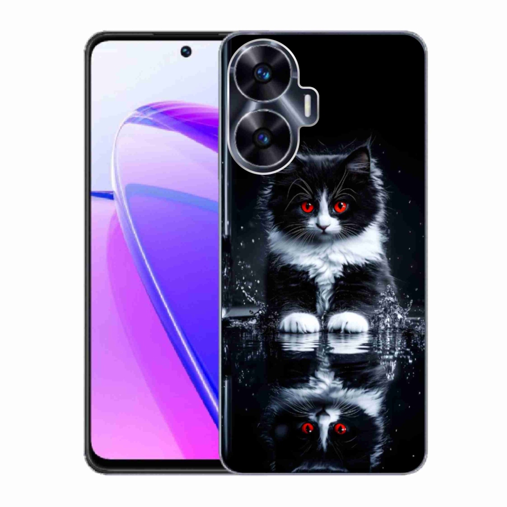 Gelový kryt mmCase na Realme C55 - černobílé kotě