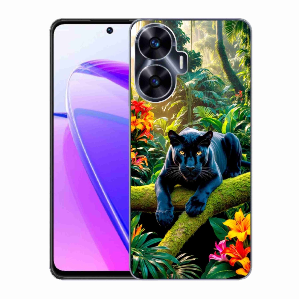 Gelový kryt mmCase na Realme C55 - černý panter v džungli