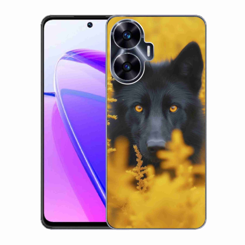 Gelový kryt mmCase na Realme C55 - černý vlk 2