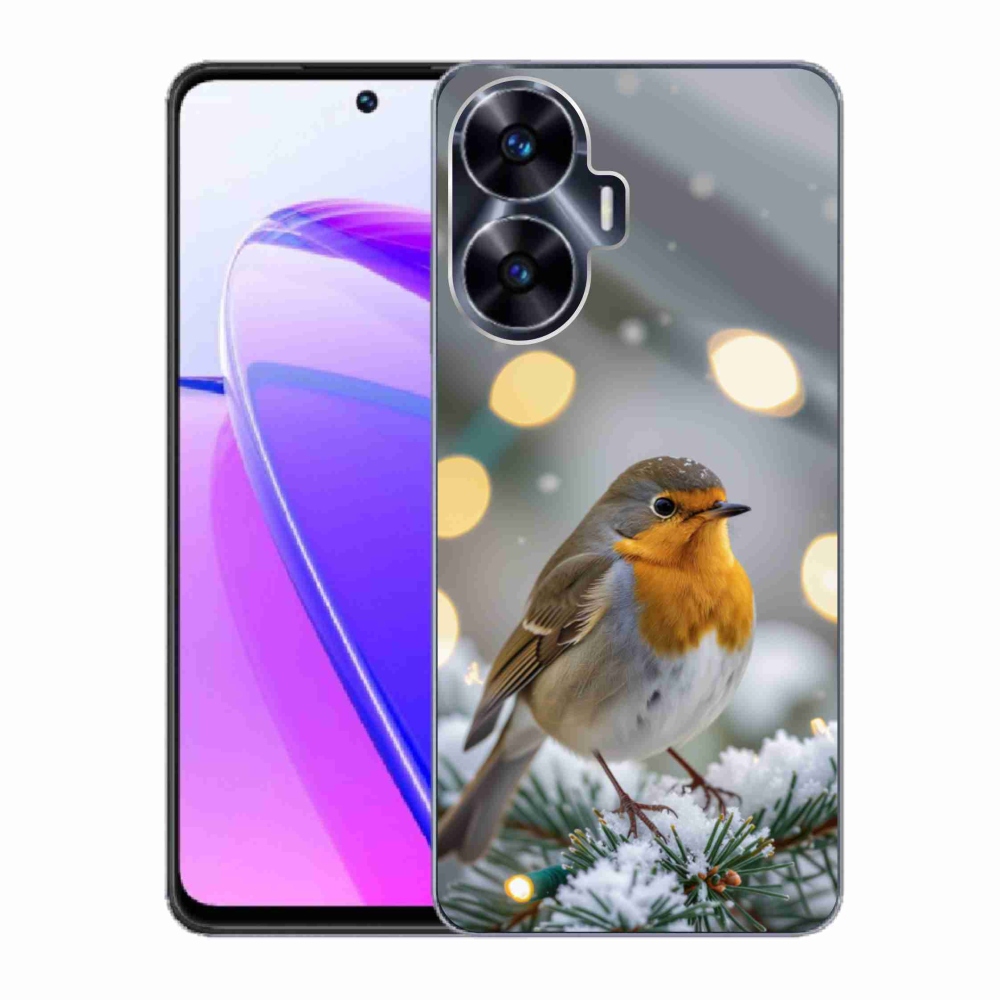 Gelový kryt mmCase na Realme C55 - červenka v zimě