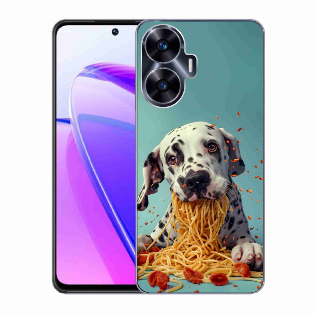 Gelový kryt mmCase na Realme C55 - dalmatin a špagety