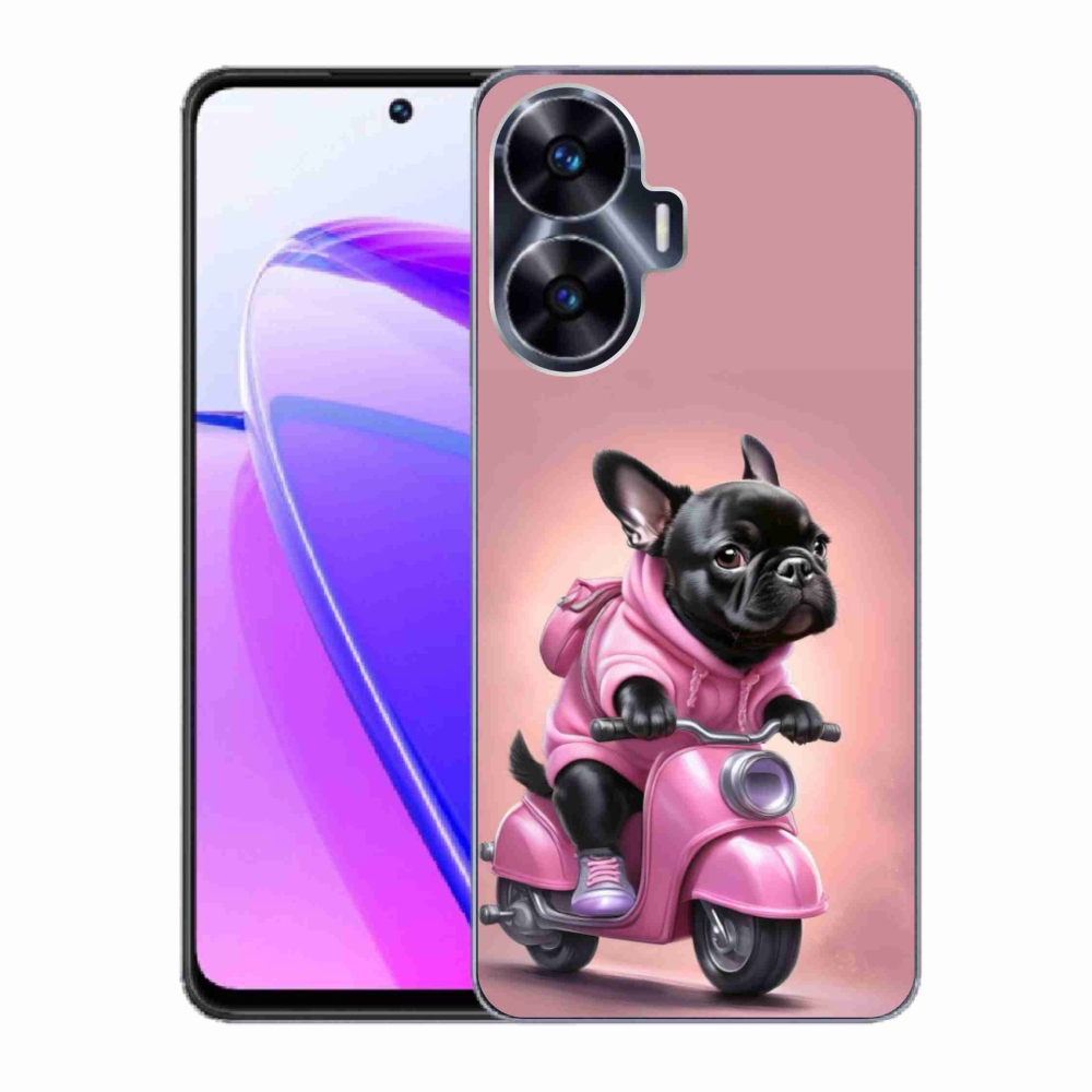 Gelový kryt mmCase na Realme C55 - francouzský buldoček na skútru