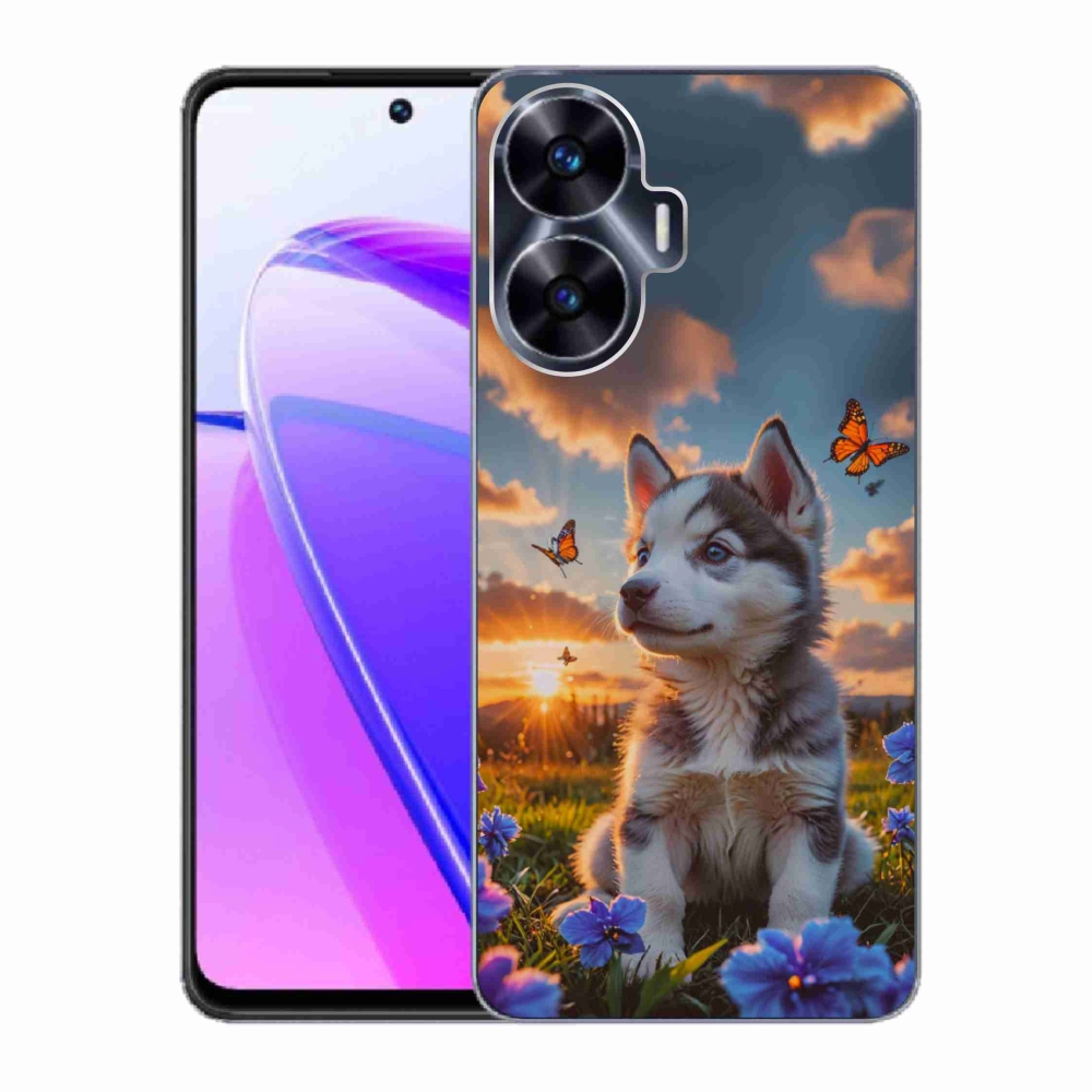 Gelový kryt mmCase na Realme C55 - husky při západu slunce