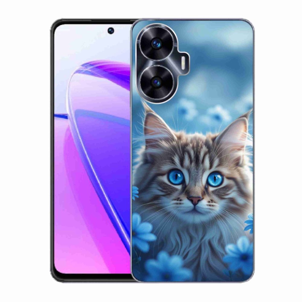 Gelový kryt mmCase na Realme C55 - koťátko v modrých květech