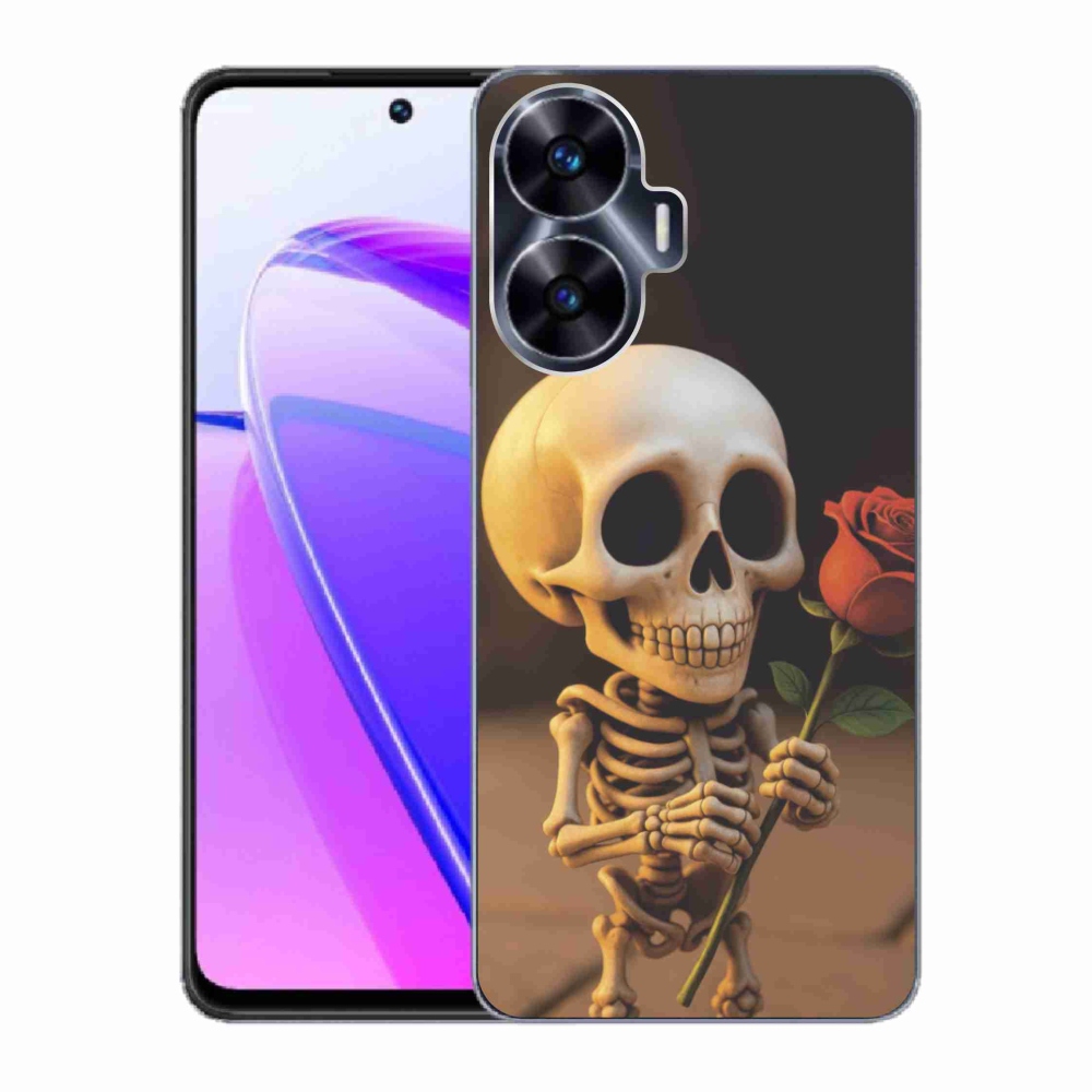 Gelový kryt mmCase na Realme C55 - kostlivec s růží