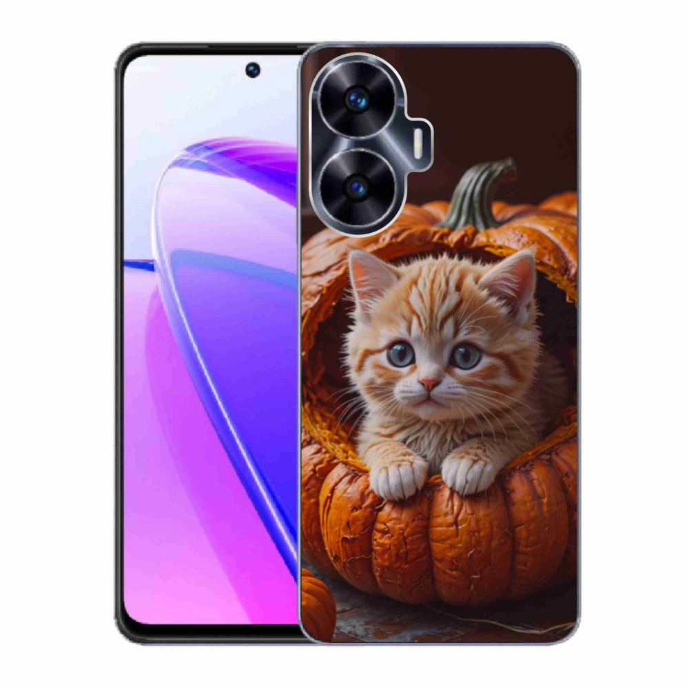 Gelový kryt mmCase na Realme C55 - kotě a dýně 2