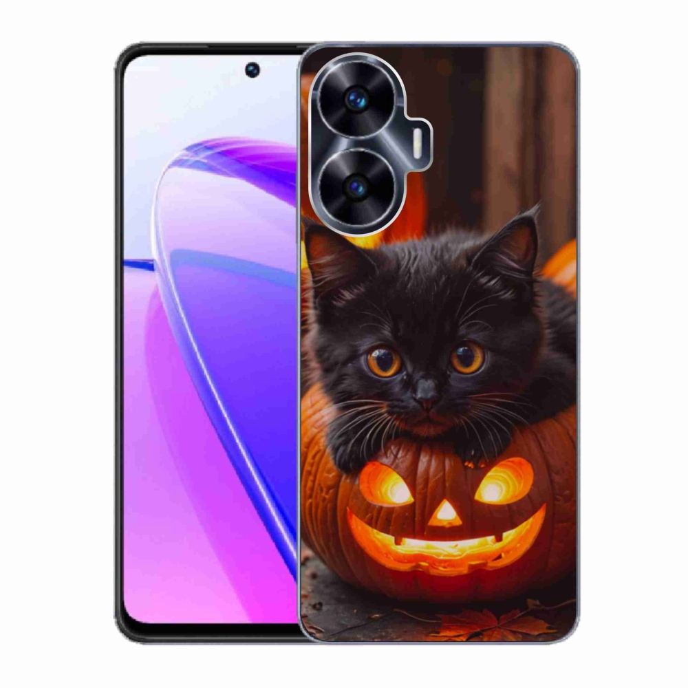 Gelový kryt mmCase na Realme C55 - kotě a dýně