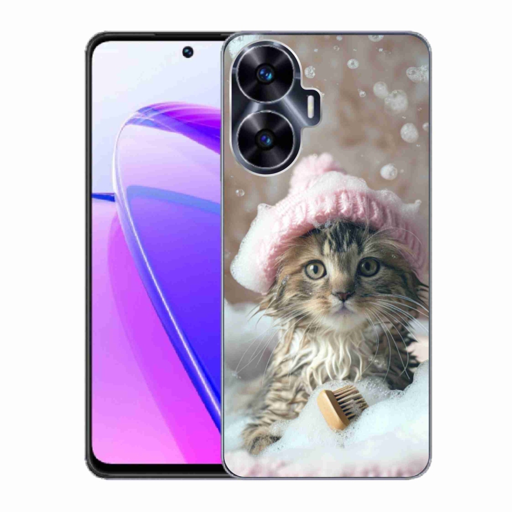 Gelový kryt mmCase na Realme C55 - kotě a koupel