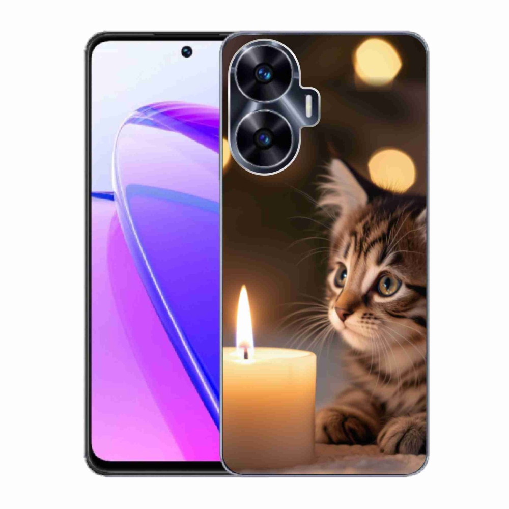 Gelový kryt mmCase na Realme C55 - kotě a svíčka
