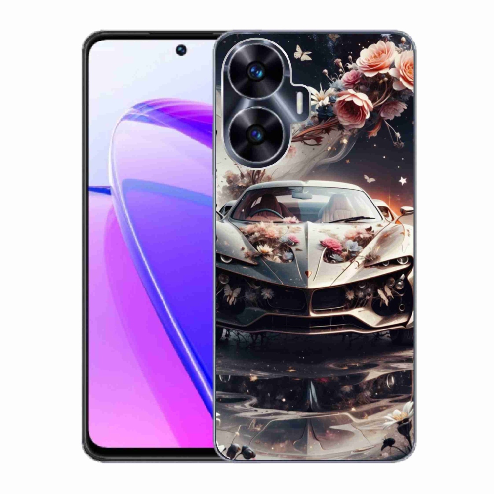 Gelový kryt mmCase na Realme C55 - květinový sportovní vůz