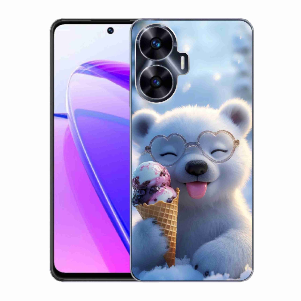 Gelový kryt mmCase na Realme C55 - medvídek se zmrzlinou