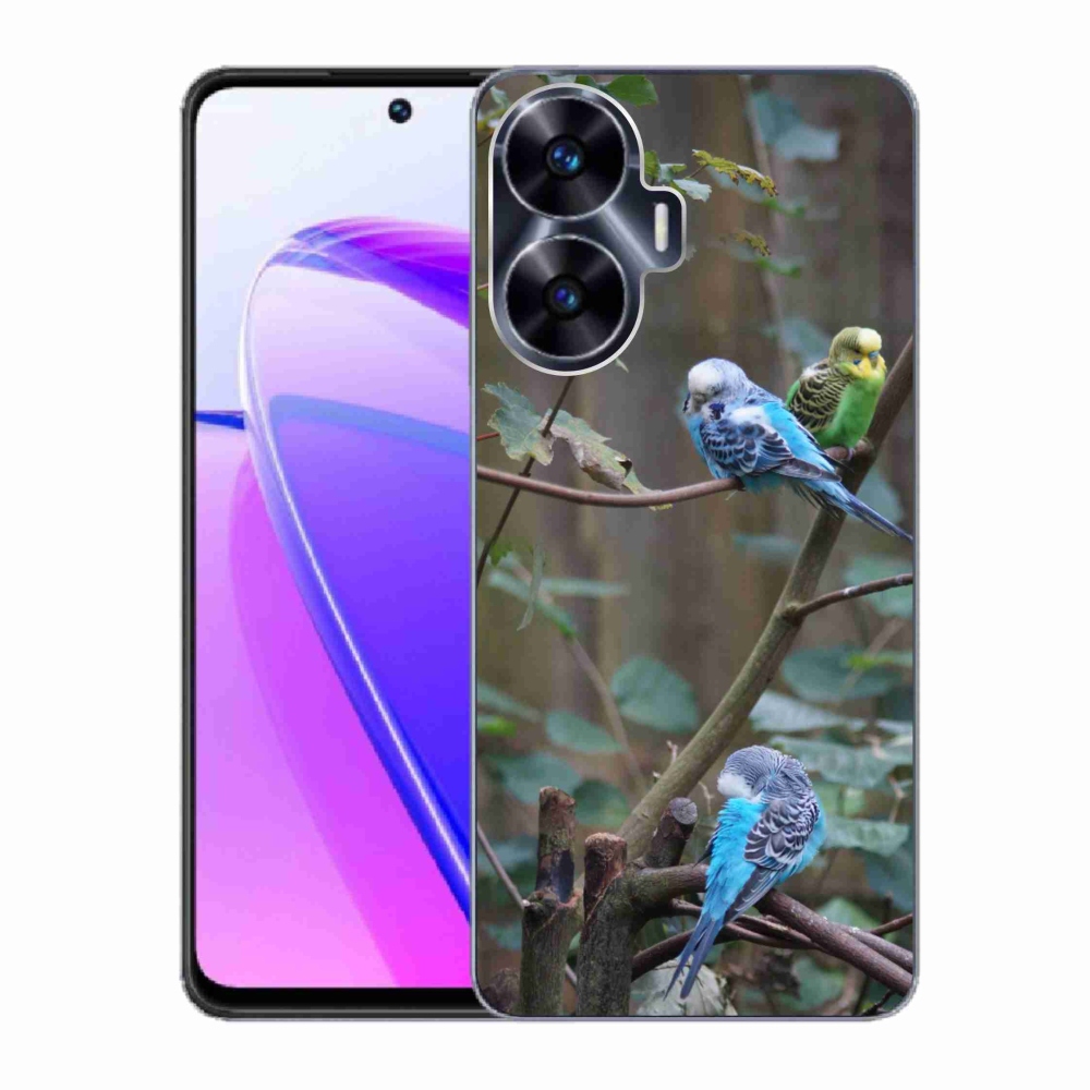 Gelový kryt mmCase na Realme C55 - papoušci na větvi