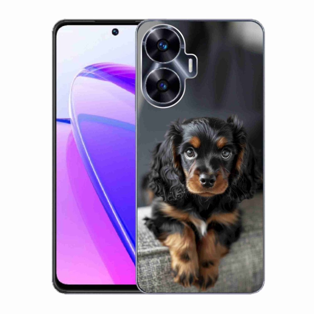 Gelový kryt mmCase na Realme C55 - roztomilý dlouhosrstý jezevčík