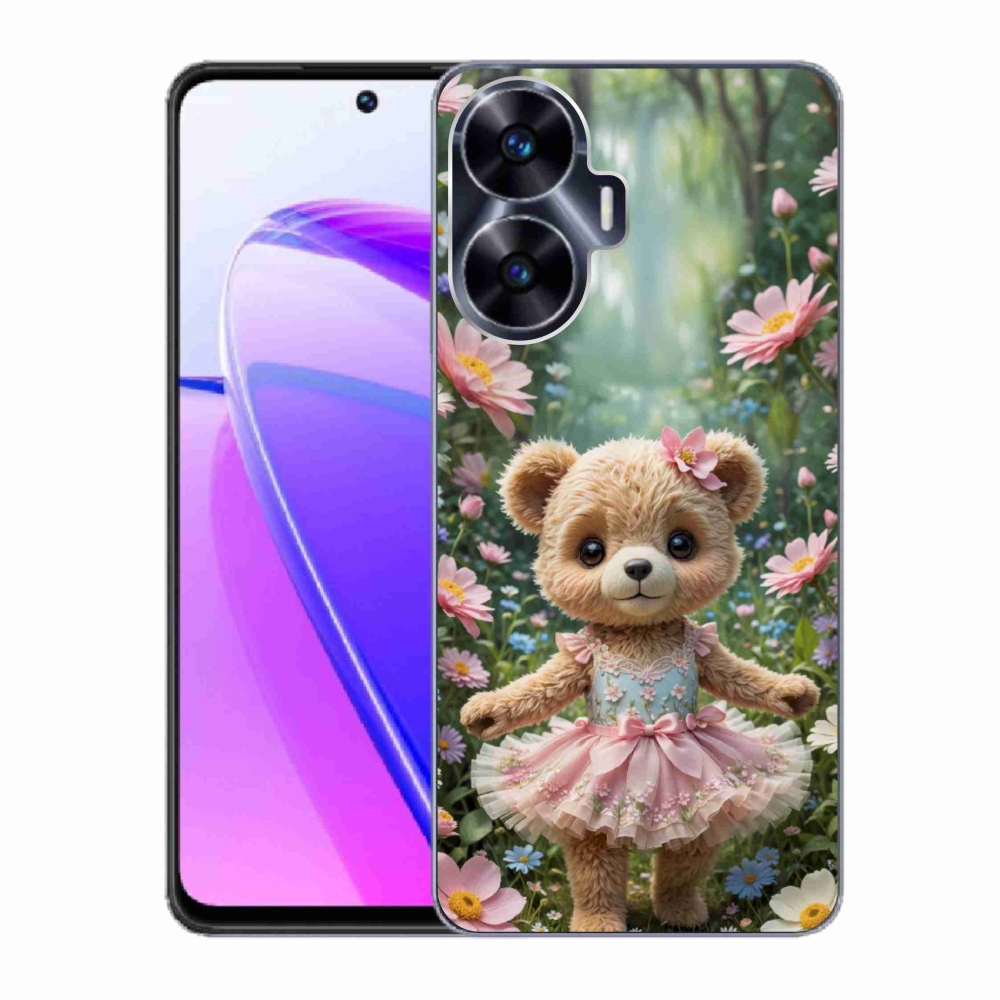 Gelový kryt mmCase na Realme C55 - roztomilý medvídek v květinách