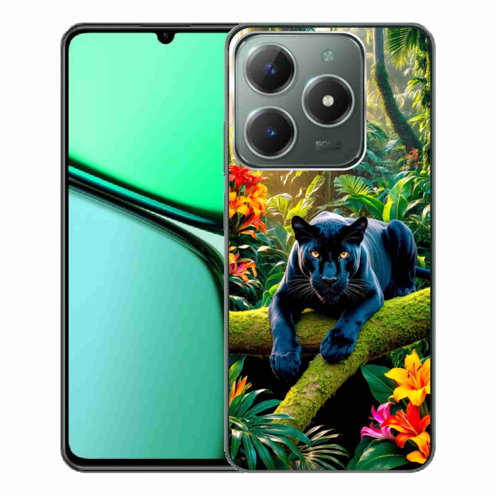 Gelový kryt mmCase na Realme C61 - černý panter v džungli