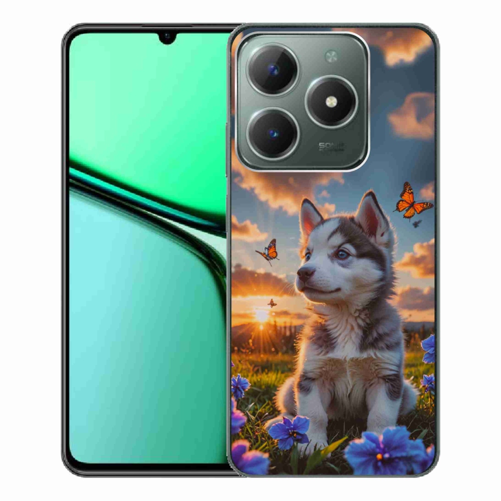 Gelový kryt mmCase na Realme C61 - husky při západu slunce